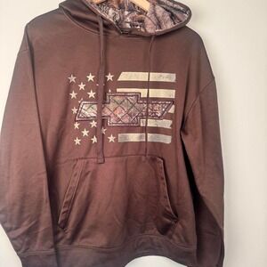 Chevy Realtree Camo Hoodie Brown Camouflage Flag Sweatshirt Size M
